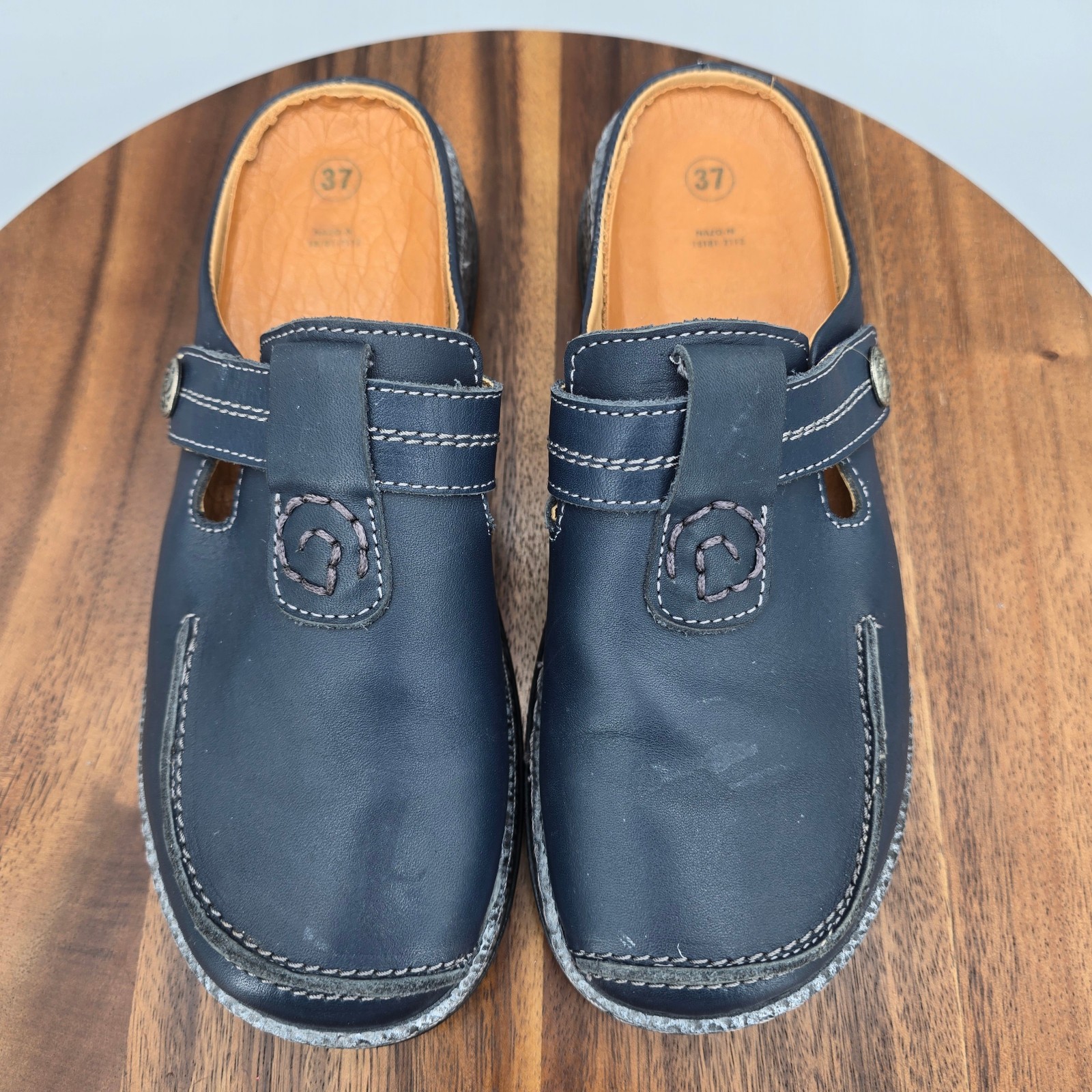 Spring Step Shoes Womens 6.5 37 Navy Blue Leather Slip On Comfort Mules Clogs