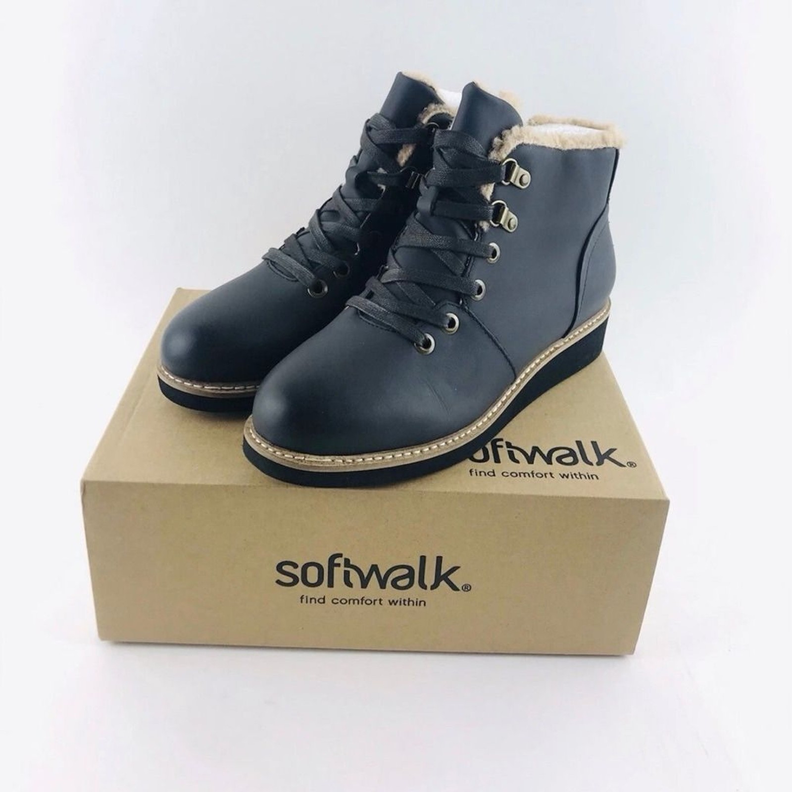 SoftWalk Charcoal Leather Boots SoftWalk Ankle Booties Faux Fur SoftWalk Shoes