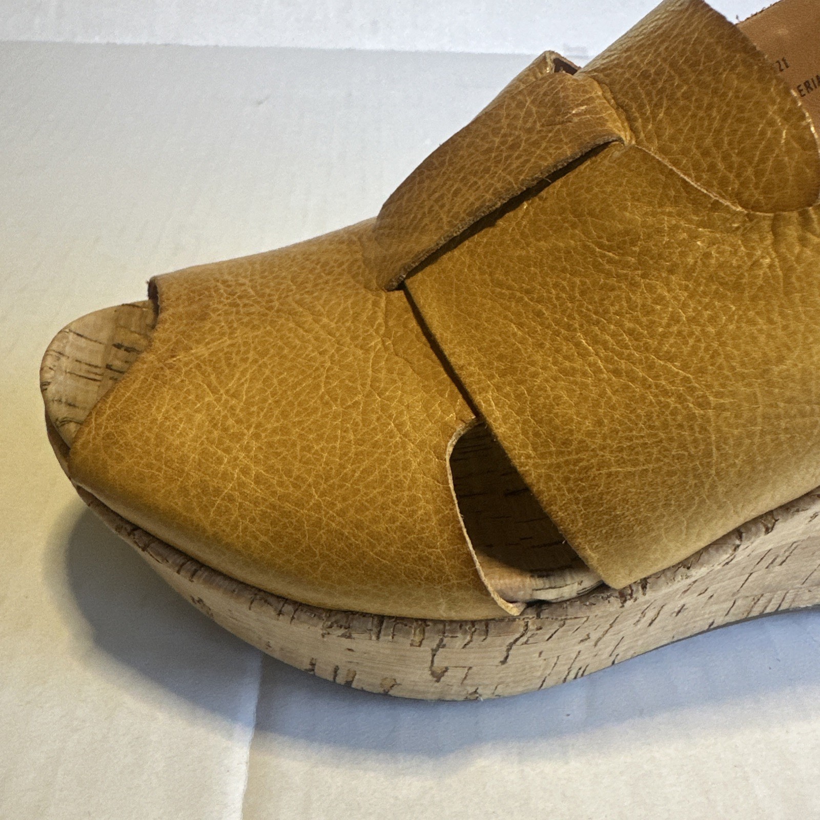 Kork Ease Alex Sandal Size 6 M Yellow Leather Wedge Cork 3 1/4 Inch Heel