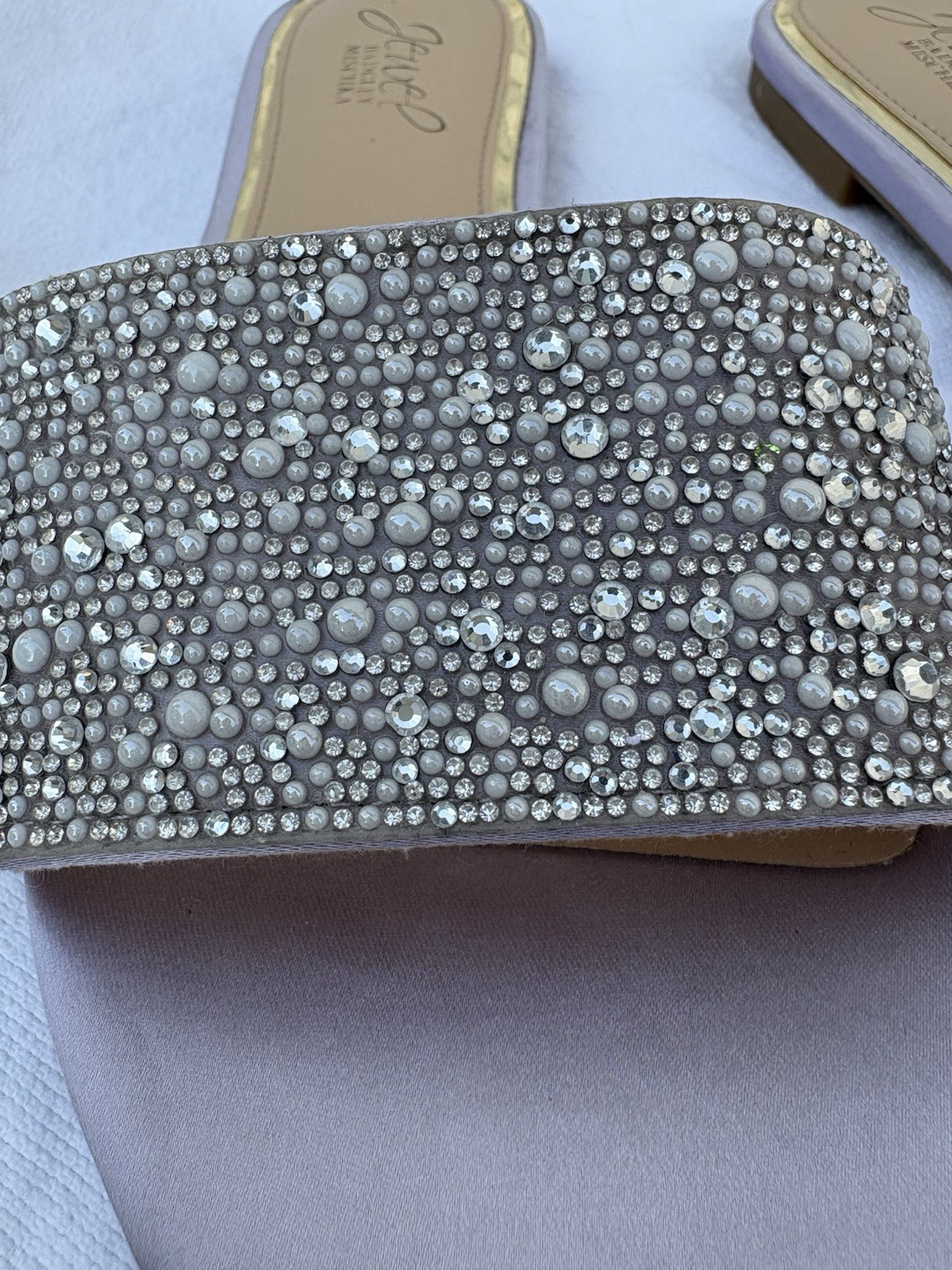 Jewel Badgley Mischka Rhinestone Slide Sandals Silver/Gray Women’s US 8