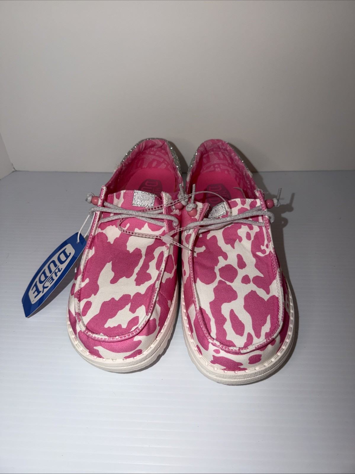 Hey Dude Wendy Funk Cowgirl Bling Pink Cow Silver Shoes Slip On Womens Size W10