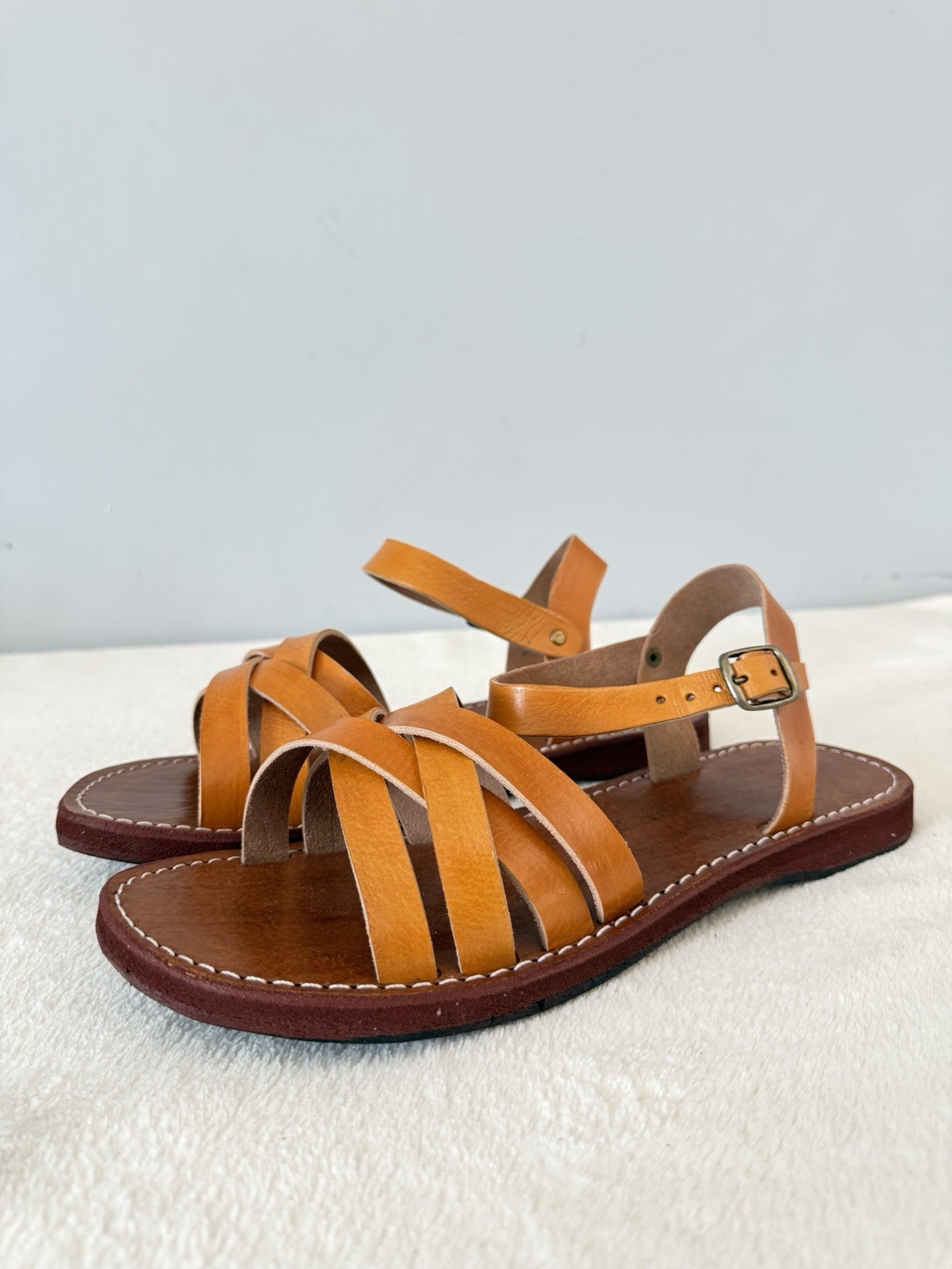 Handcrafted Genuine Leather Women’s Sandals – Four-Strap Cognac | 100% Handmade