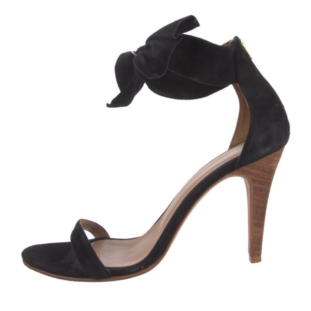 Ulla Johnson Thecia Suede Noir Black Bow Single Strap Heels Size EU 40 US 10