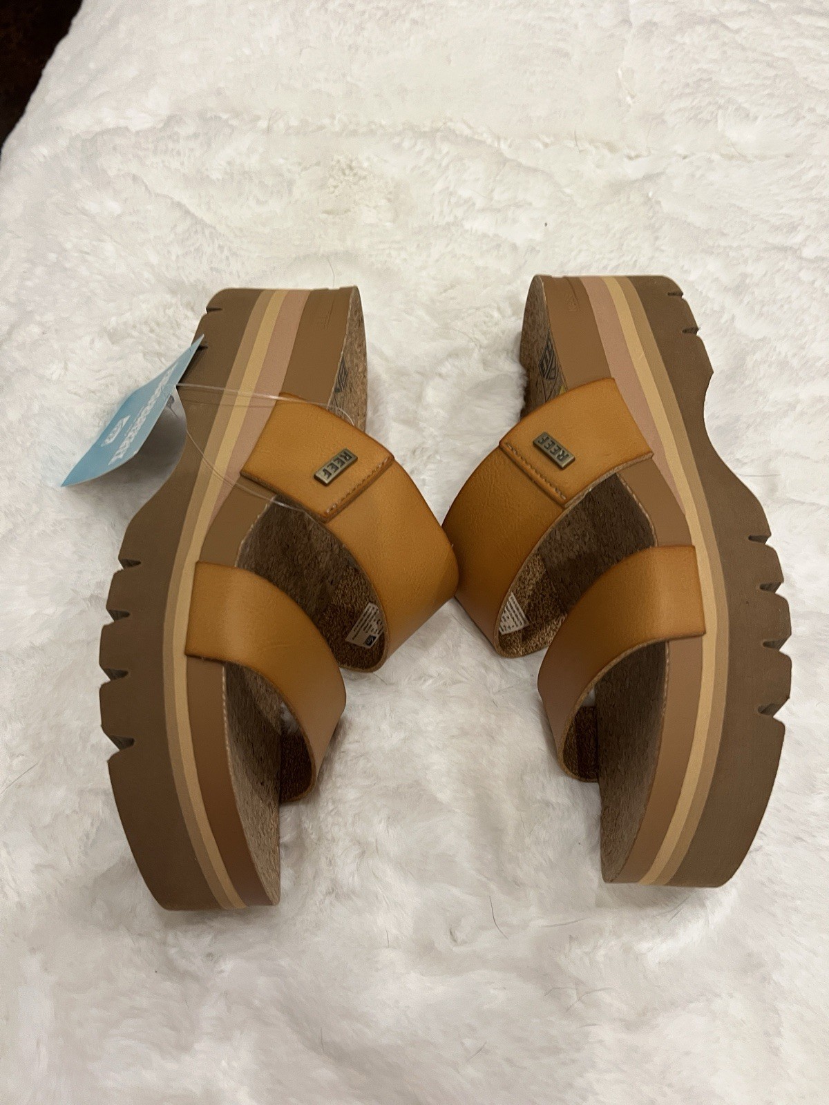 REEF Cushion Vista Brown Comfort Slide Wedge Sandals Cork Insole Women’s 9