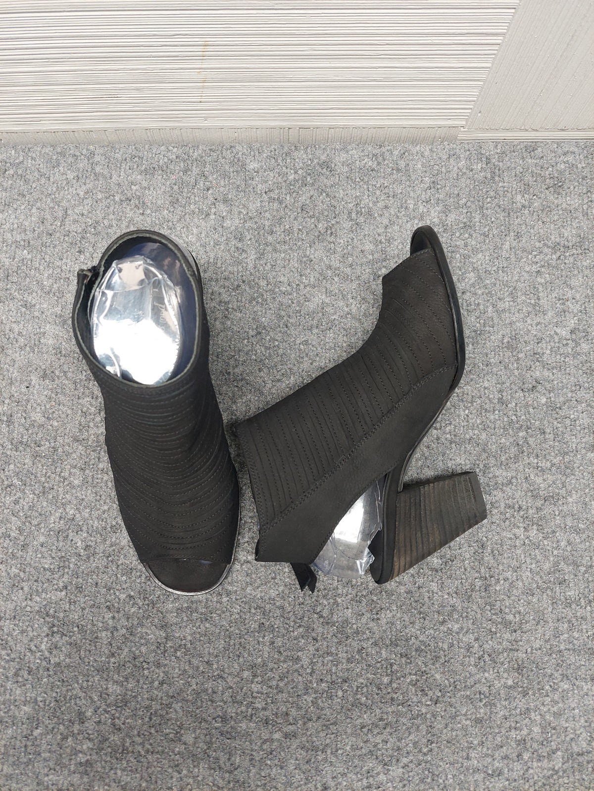 Paul Green Women Sandals 4.5 Black Zip Peep Toe Block Heel Comfort Logo Outdoor