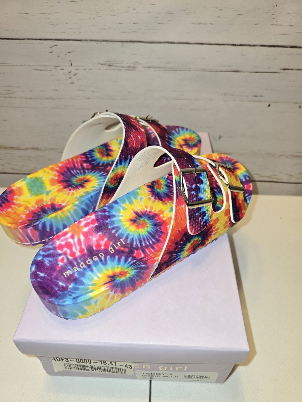 ** NEW Madden Girl Teddy-T Vibrant Tie Dye Slides Sandals Comfortable Adjustable