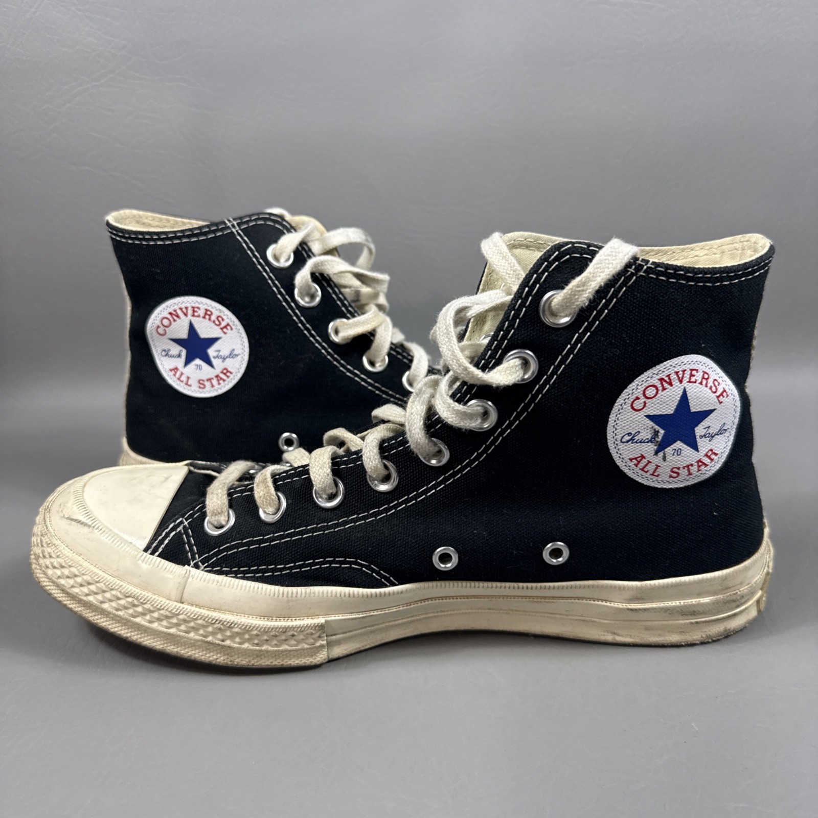 Converse x Play Comme des Garcons High-Top Sneakers Black RED Heart WOMENS SZ 9