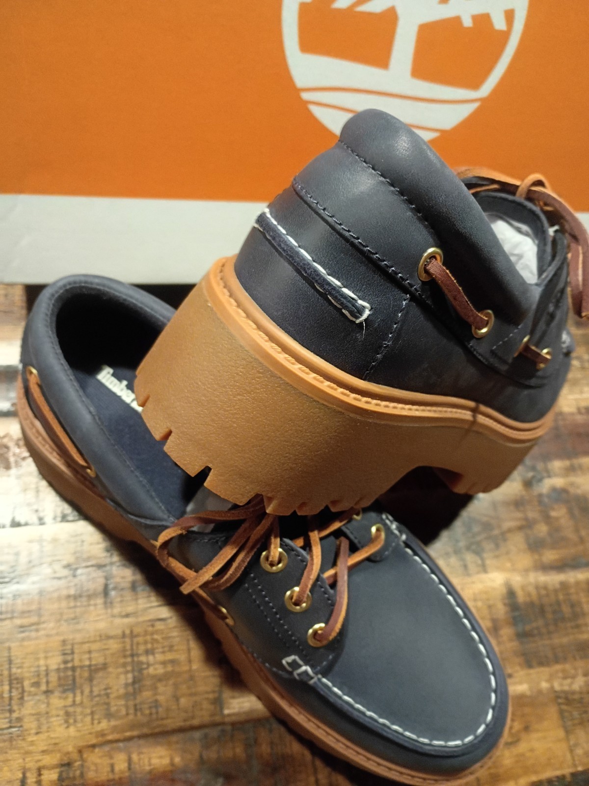 Womens Timberland Stone Street Platform Boat Shoe Dk Blue Premium Leather Sz 8.5