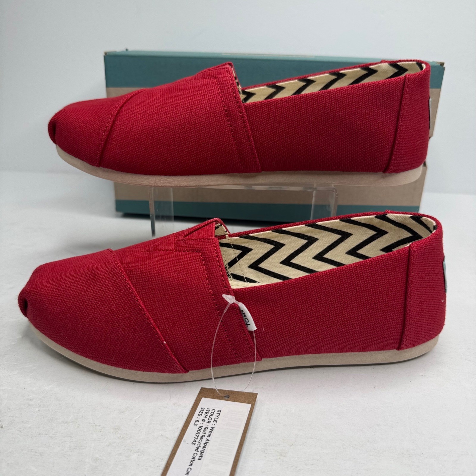 TOMS Alpargata Red Recycled Cotton Canvas Slip On Shoes Womens 6.5 10017743