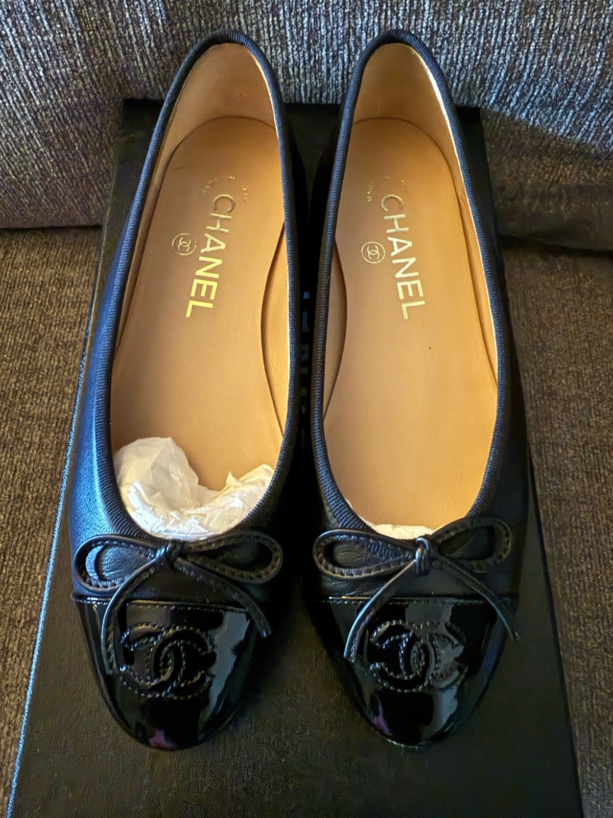 Chanel Women’s Size 36 Cap Toe Ballerina Flats Lambskin Leather Black