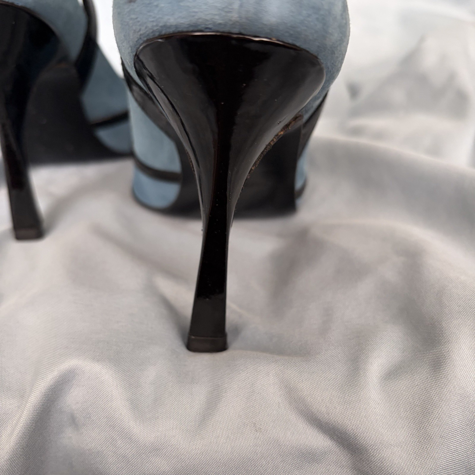 Charles David Vintage Heels Blue Suede Black Leather Slingback Sz 5.5 Classy