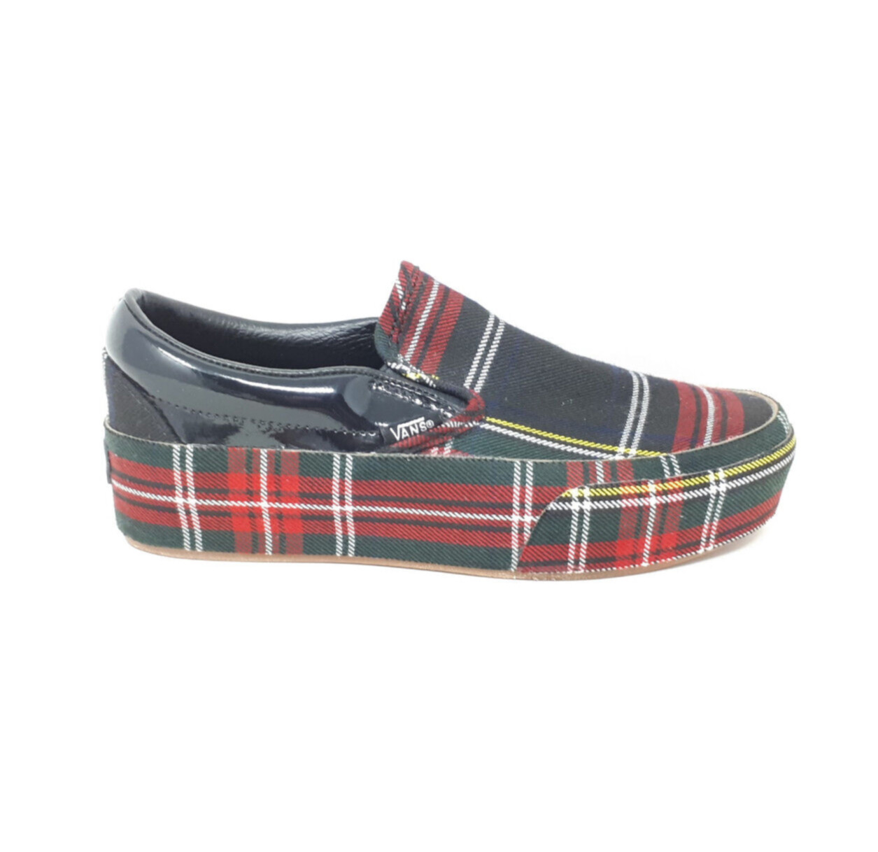 Vans Classic Slip On Platform Plaid Black Red Shoe Sneaker Mens 3.5 / Womens 5