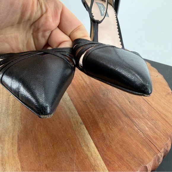 SJP Sarah Jessica Parker Carrie T strap heels black leather sz 41 US 11 4” 100mm