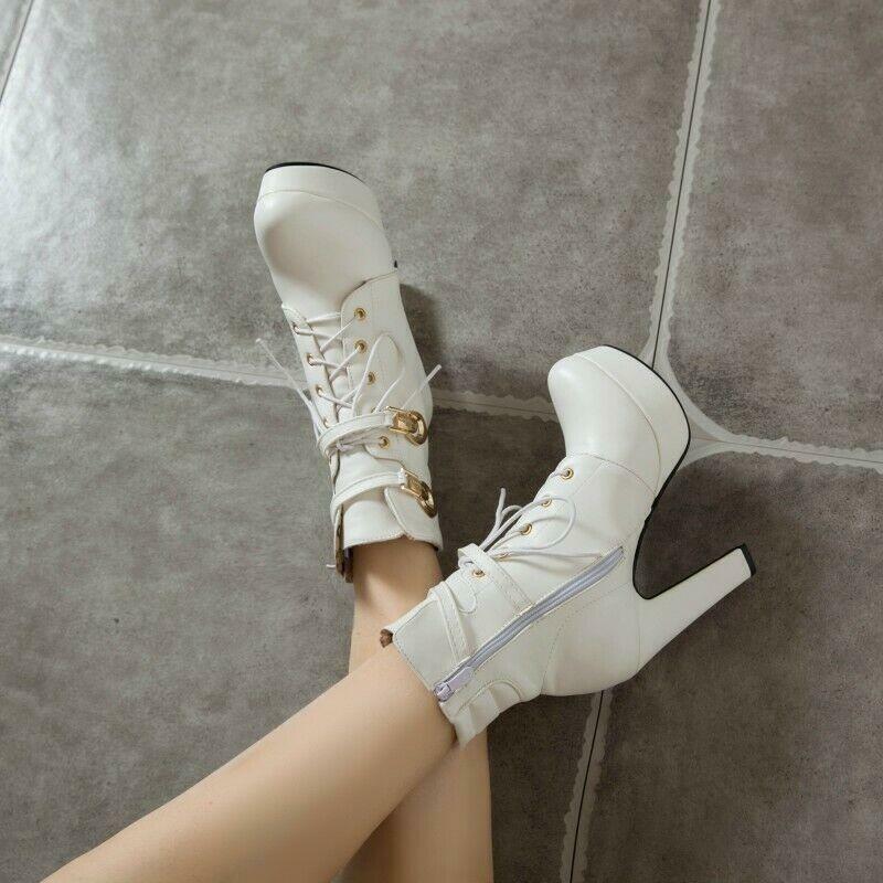 Womens Faux Leather Lace Up Zip Ankle Boots High Heel Formal Casual Knight Shoes