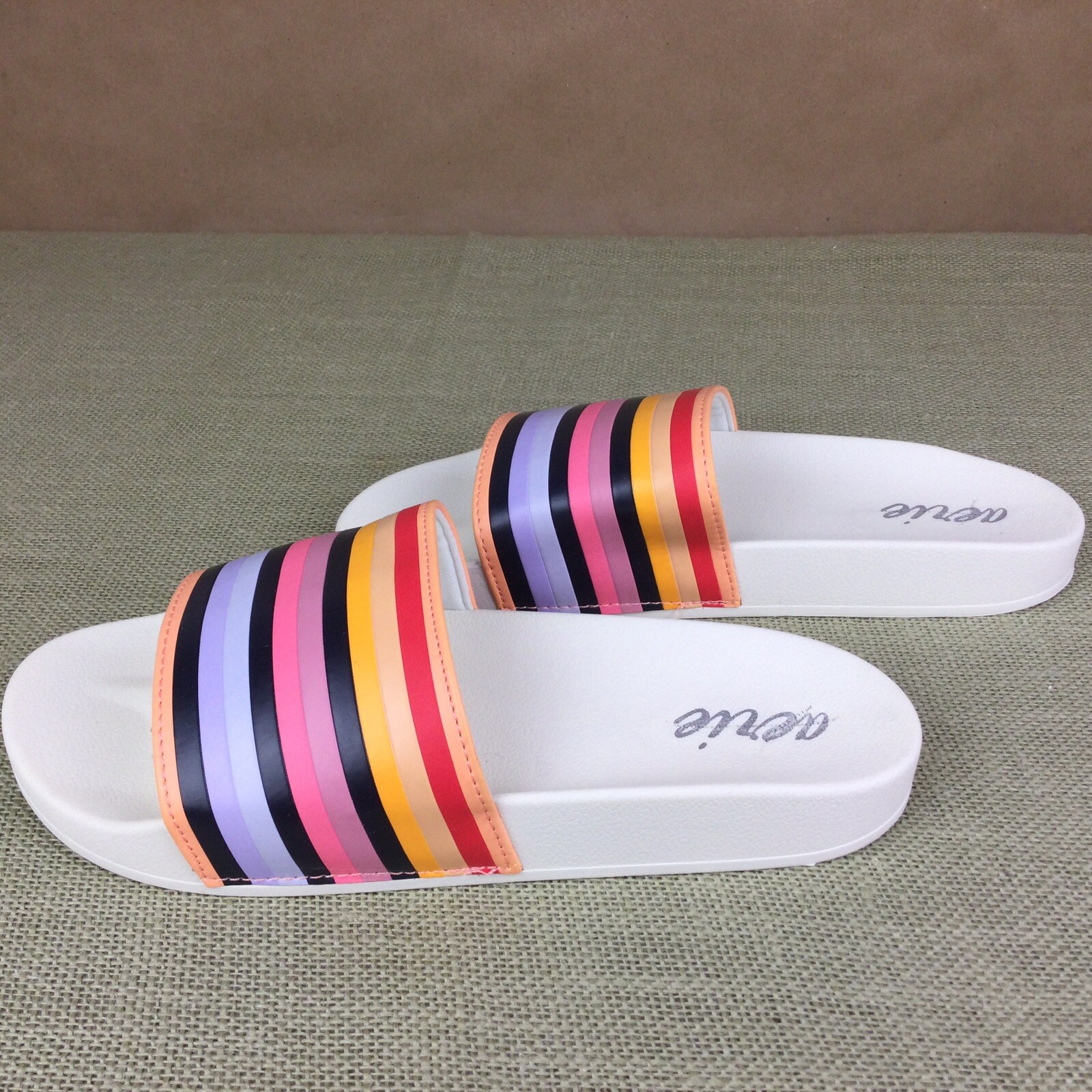 Aerie Slip On Women’s Sandals Striped Colorful Slides Flats Size 9M New