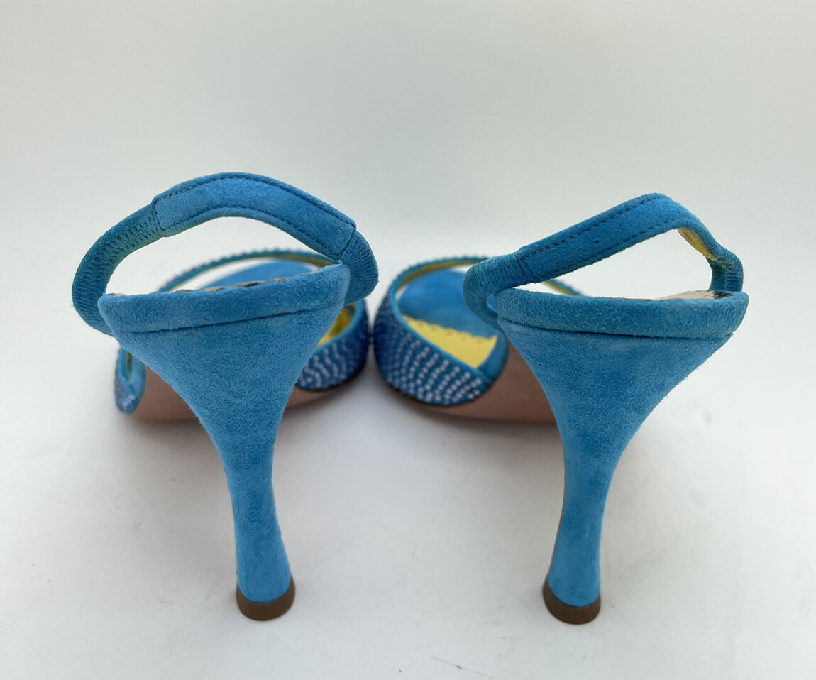 Francesco Sacco Womens Blue Shoes Suede Crystal Size 37 Italy Retail $420