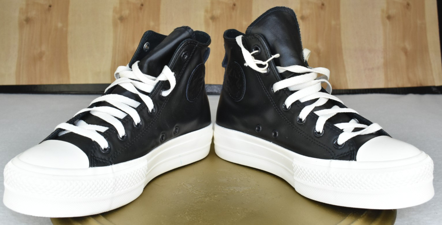 Converse Chuck Taylor All Star Unisex Lift Black Leather Eyelet Platform 173158C
