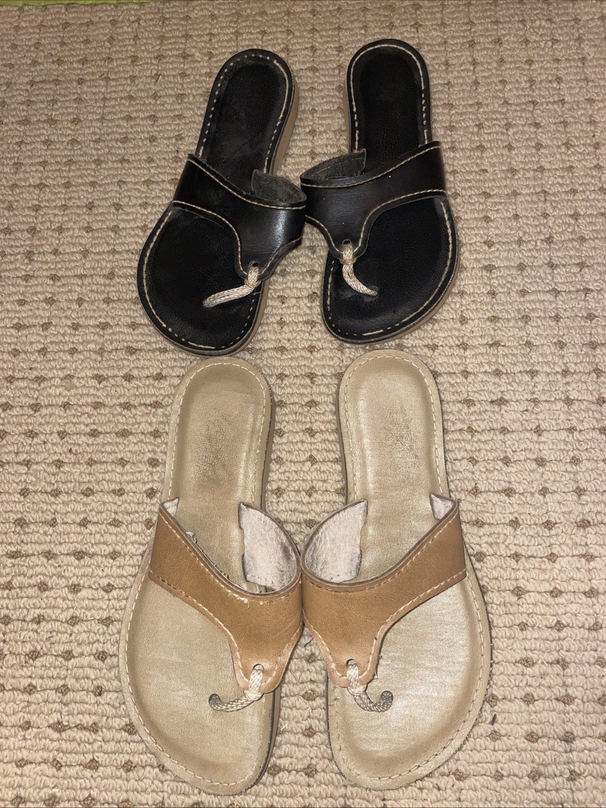 KINO Womens Leather Sandals Flip Flop Made In Key West 2 Pr Black & Tan Size 8