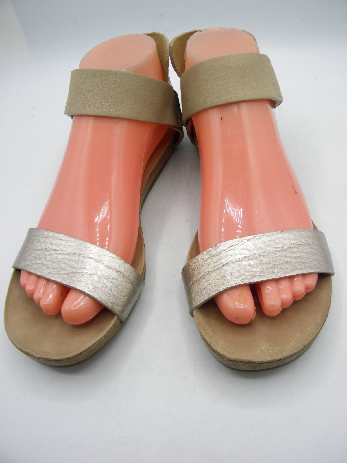 PEDRO GARCIA Pewter & Khaki Leather Flat Ankle Strap Sandals Size 36 Display