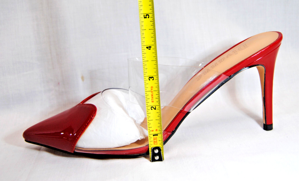 Divanne Womens Heart Heeled Mules Pointed Toe Clear Strap Pumps High Heels T2344