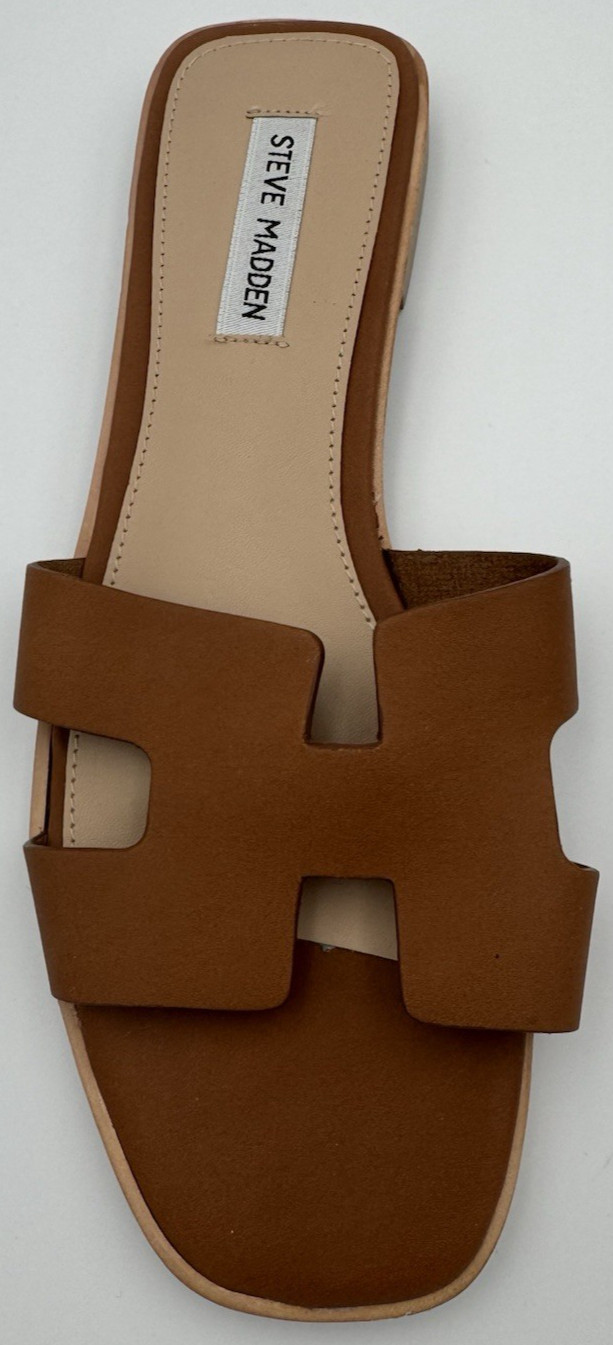 Steve Madden Womens Hawthrone Cognac Brown Solid Slide Sandals 9.5 Medium (B,M)