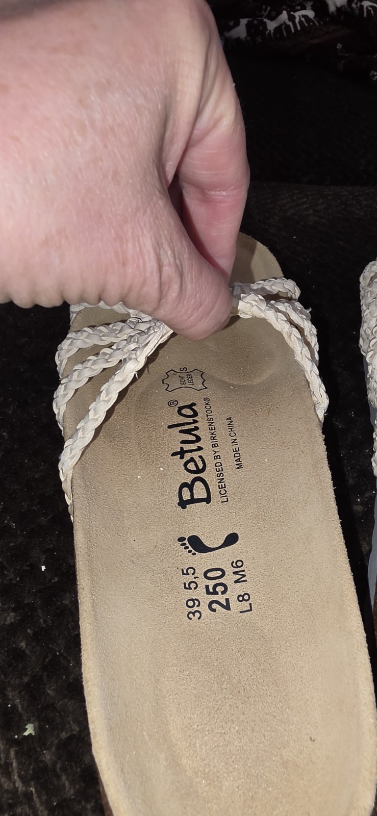 Betula Birkenstock Licensed Macrame Slide Sandals Braided Beige/White US 8/39
