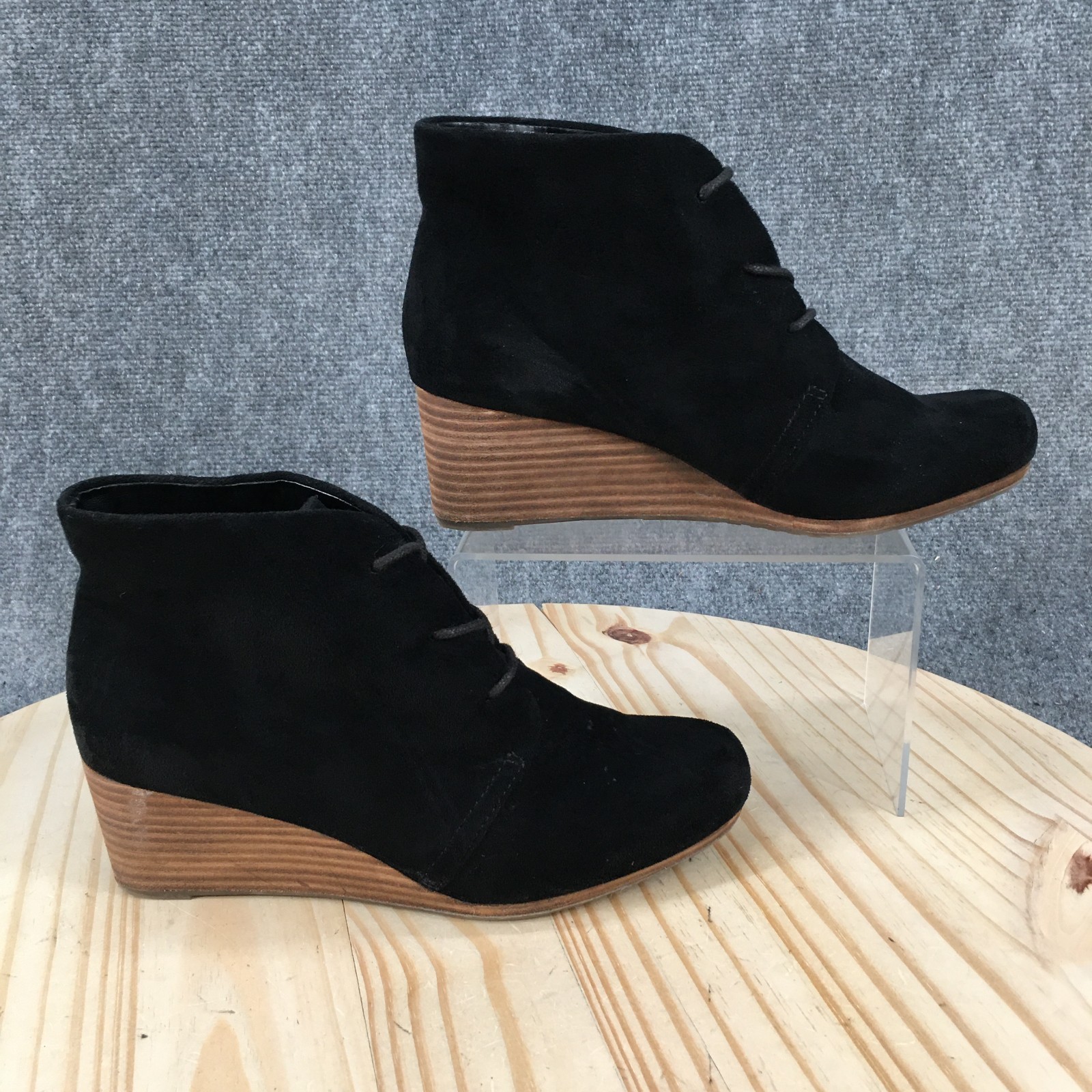 Dr. Scholls Dakota Boots Womens 8.5 M Ankle Bootie Lace Up Wedge Heels Black