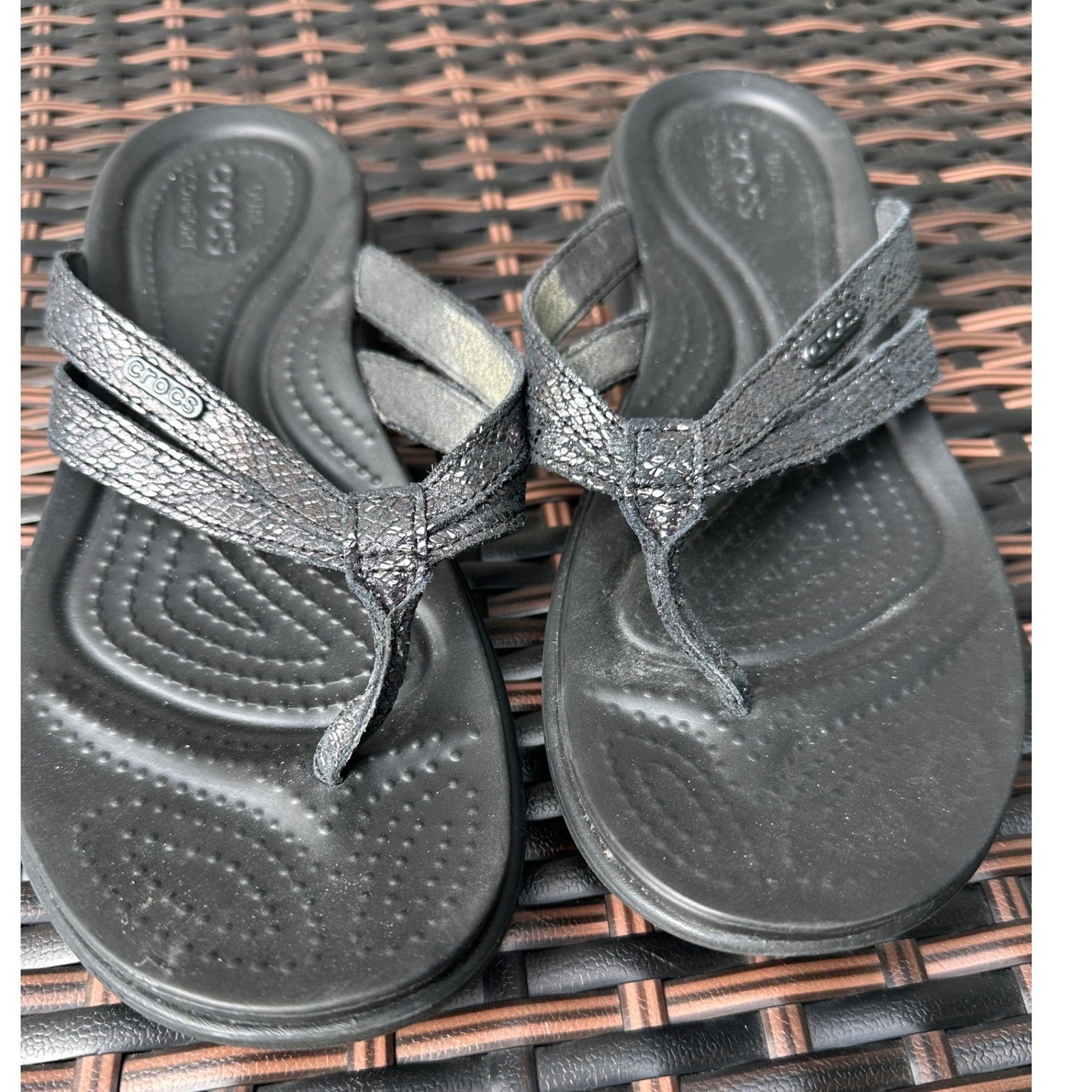 Crocs Monterey Strappy Wedge Sandals Black Dual Comfort Womens Size 10 206304