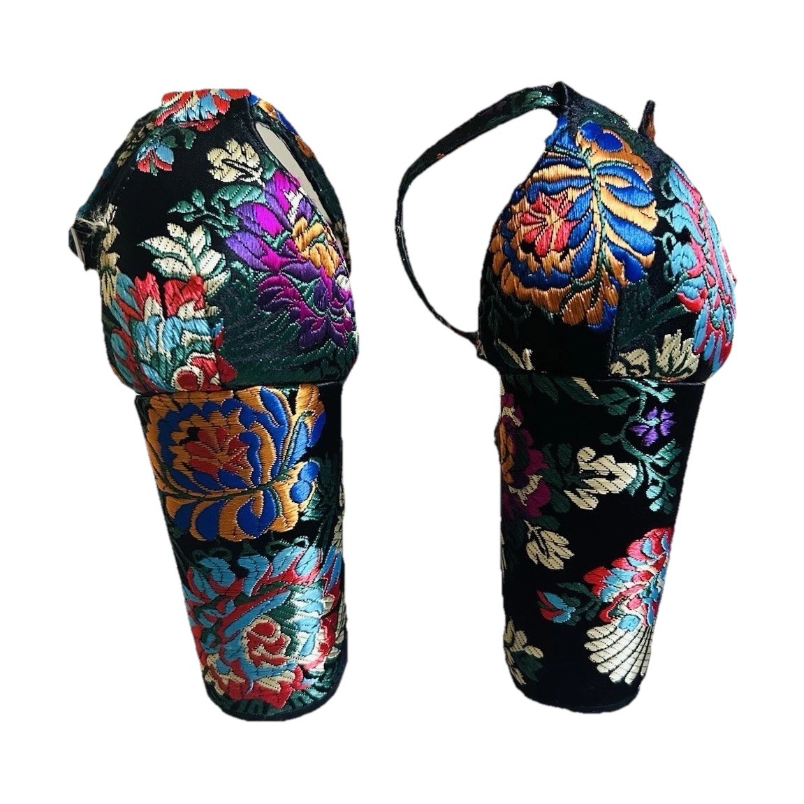 Trash Diva Floral Brocade Block Heel Sandals Womens Size 9 Jacquard Ankle Strap