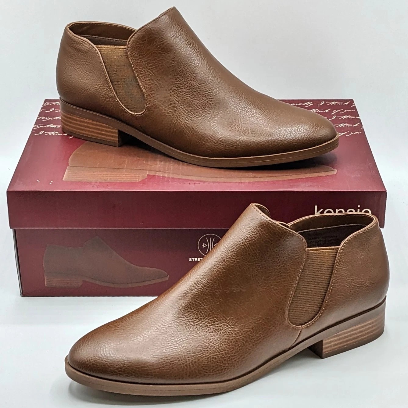 Kensie “Sammy” Faux Pebbled Leather w/ Block Heel & Side Zip Closure (Brown) NEW