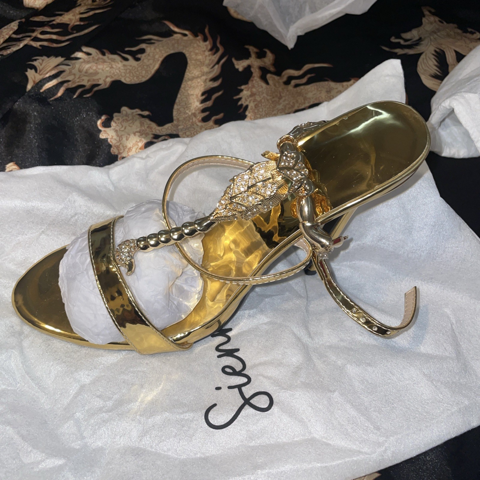 Sienna Rossi Pia Rhinestone Scorpion Strap Sandals In Gold