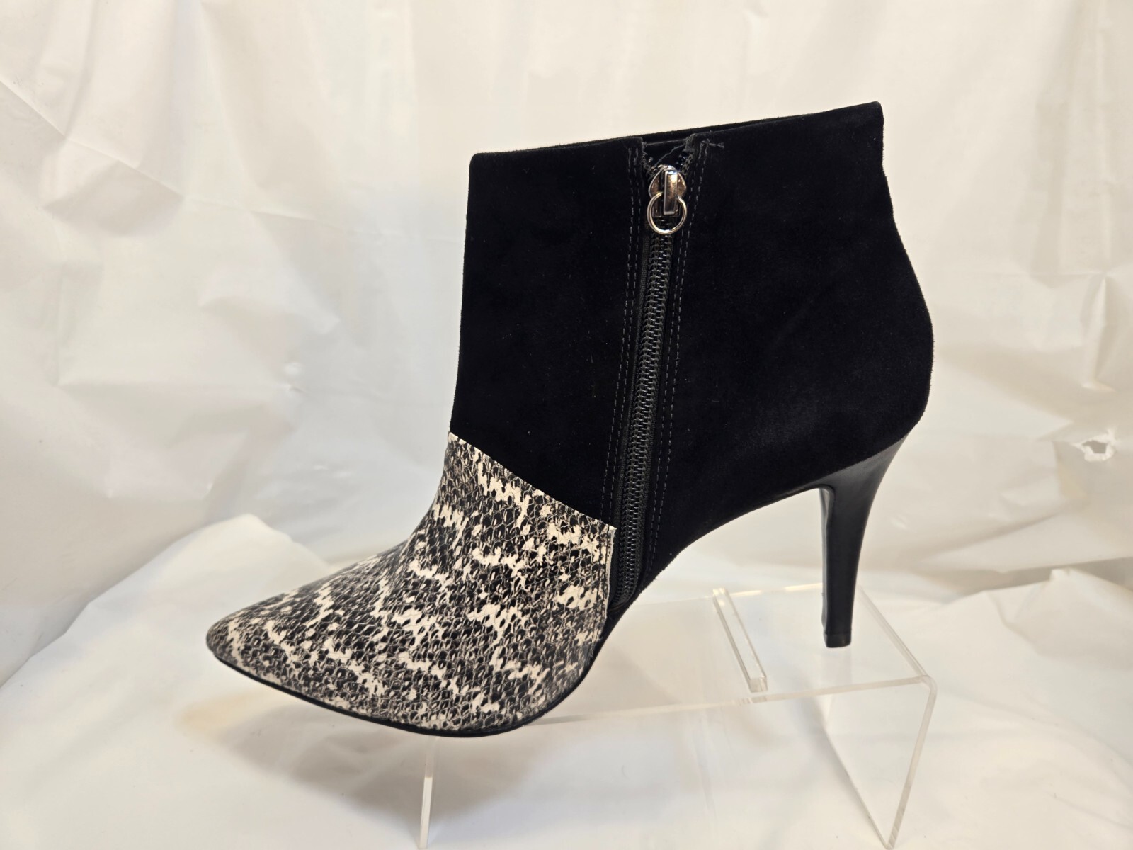 Trina Turk Black Suede & Snakeskin Style High Heel Women’s ankle booties US 10.5