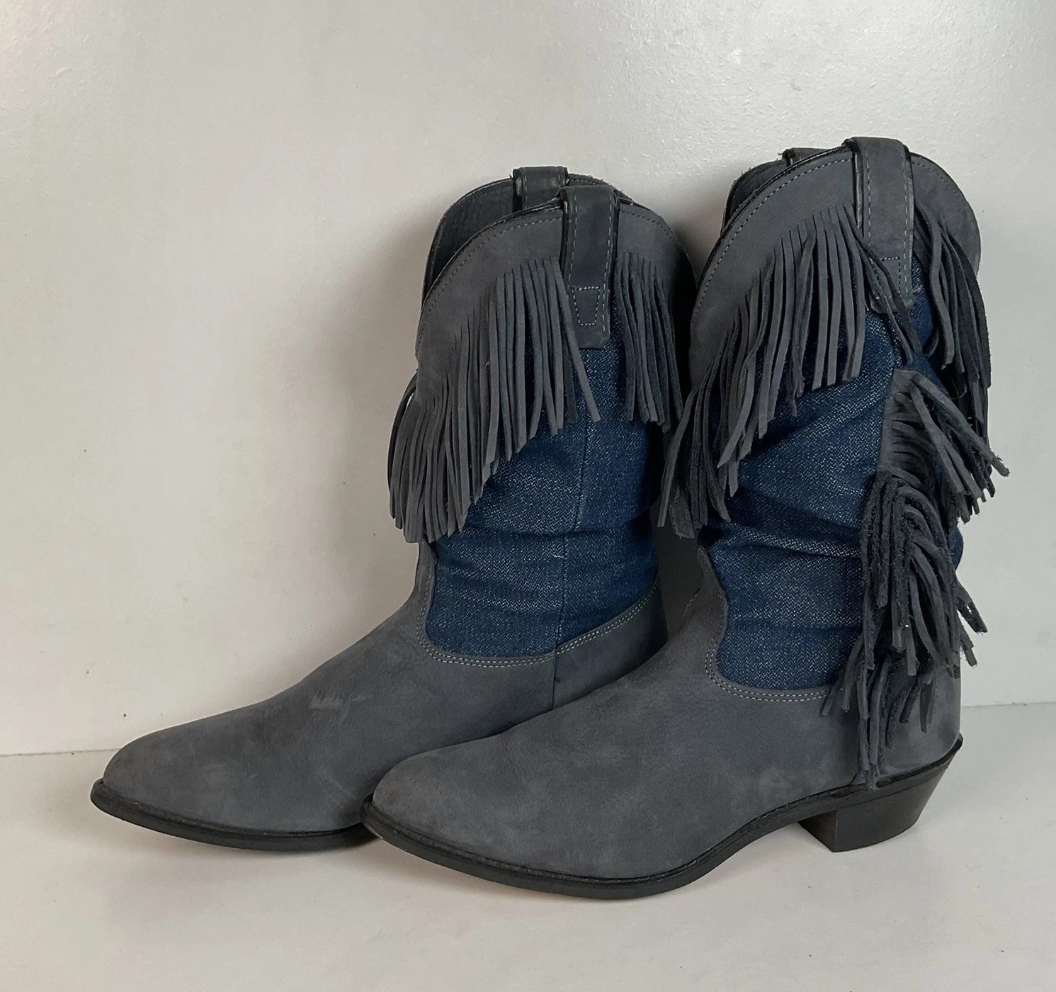 Vintage Wrangler Denim Fringe Cowgirl Boots | USA Made | Women’s 8.5 M
