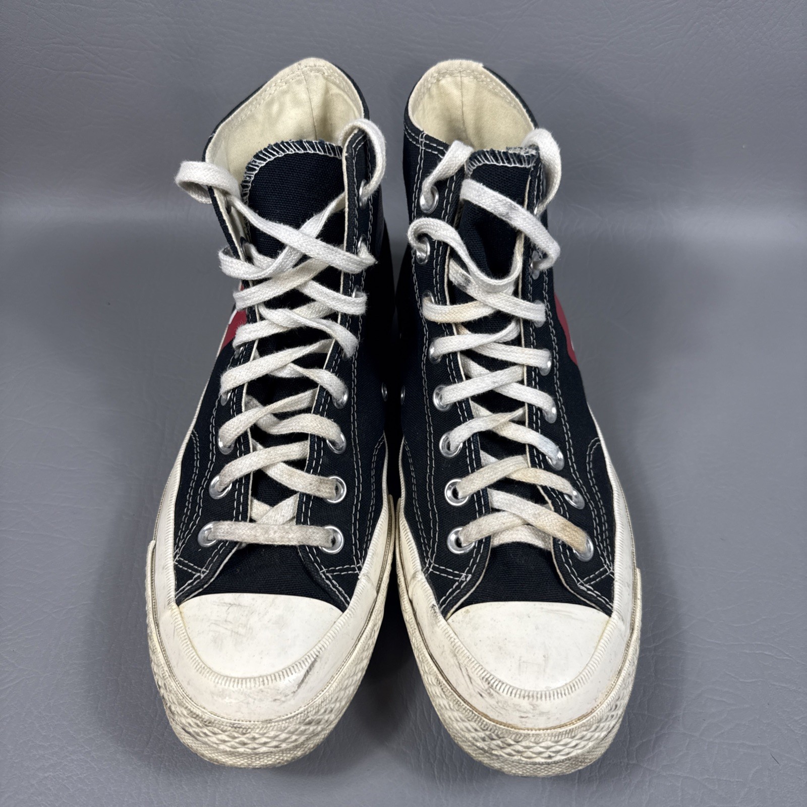 Converse x Play Comme des Garcons High-Top Sneakers Black RED Heart WOMENS SZ 9