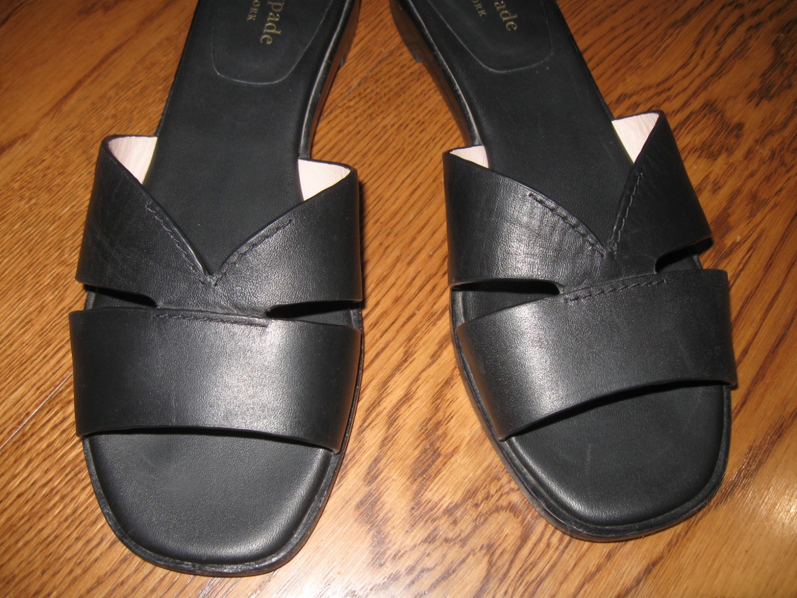 kate spade new york DOCK Black Leather Slide Sandals Logo Slip On Women US 5.5 B