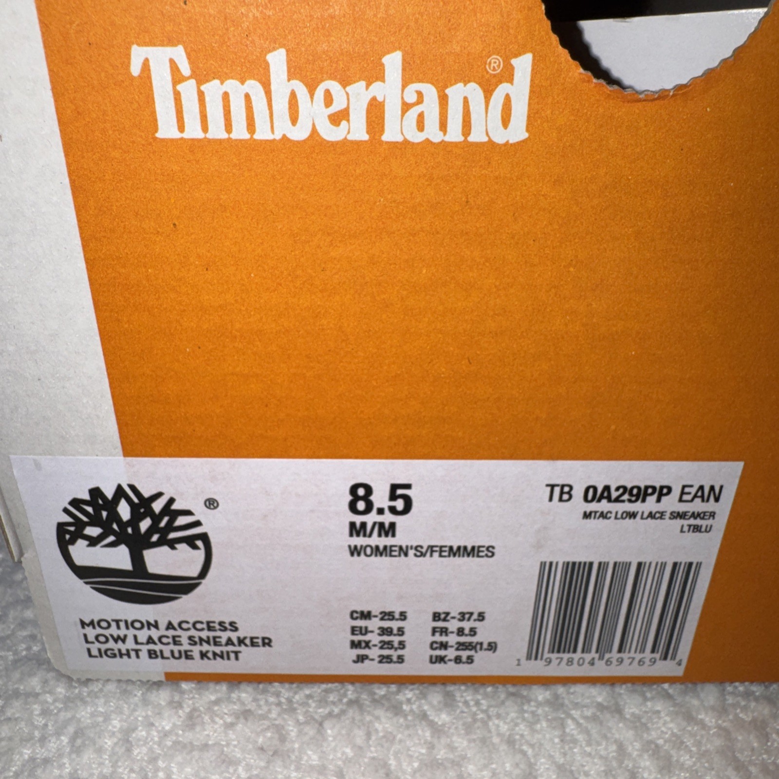 W Timberland Motion Access Low Lace Up Sneakers Light Blue Knit Size 8.5