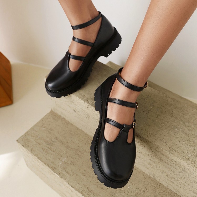 Women’s Girls Outdoor Mary Janes Ankle T-Strap Low Heel Faux Leather Pump Shoes