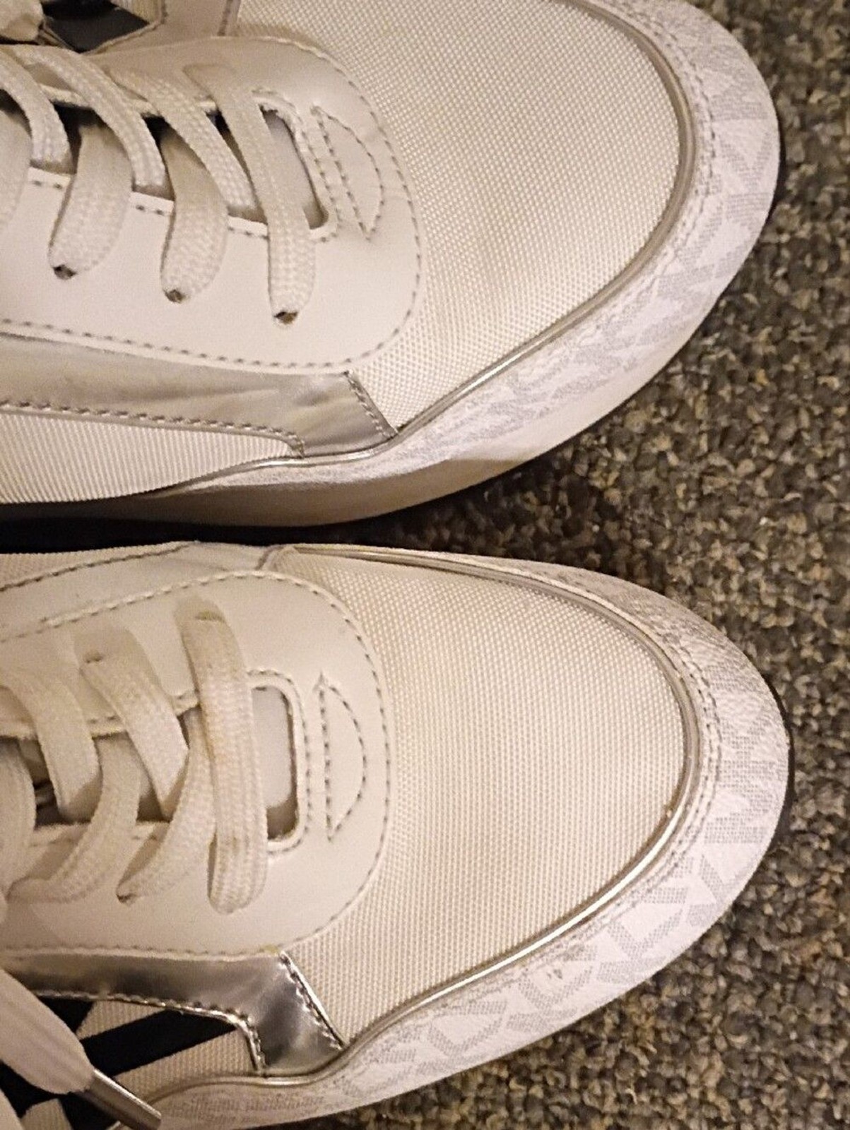 Michael Kors Maddy Trainer White & Silver Logo-Accent Sneakers Size 8.5