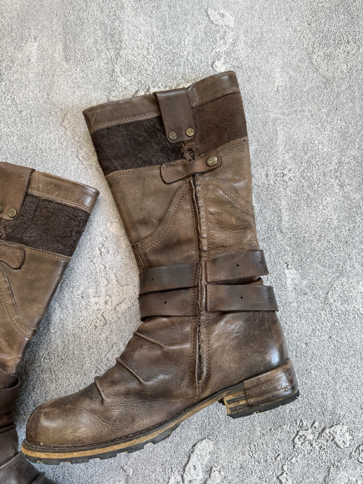 Yellow Cab 40size Brown Leather Western High Boots Shoes Cowboy Biker Motorcycle