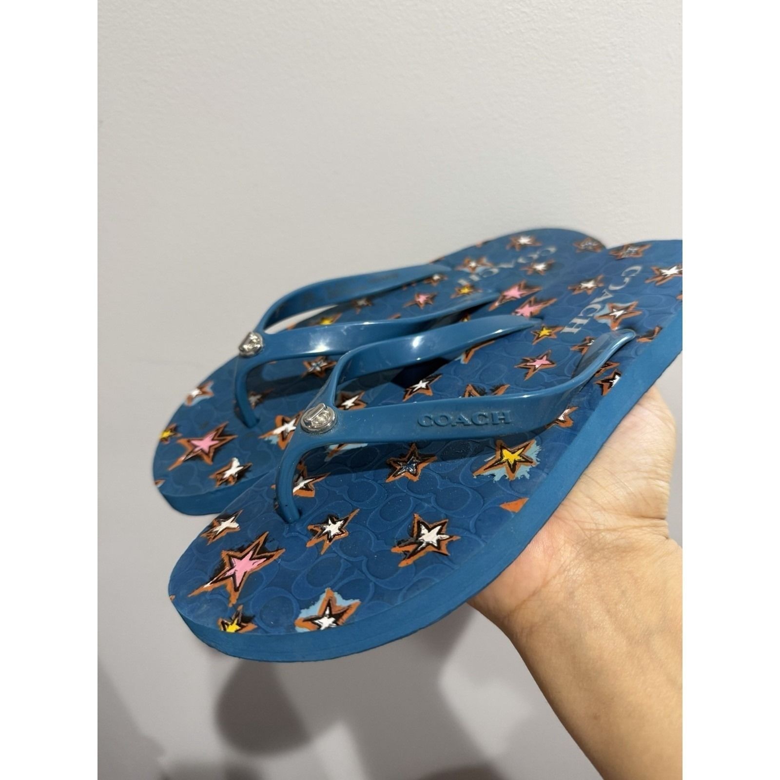 Coach Abbigail Sandals Flip Flops Star Denim Womens Size 8 Blue Z