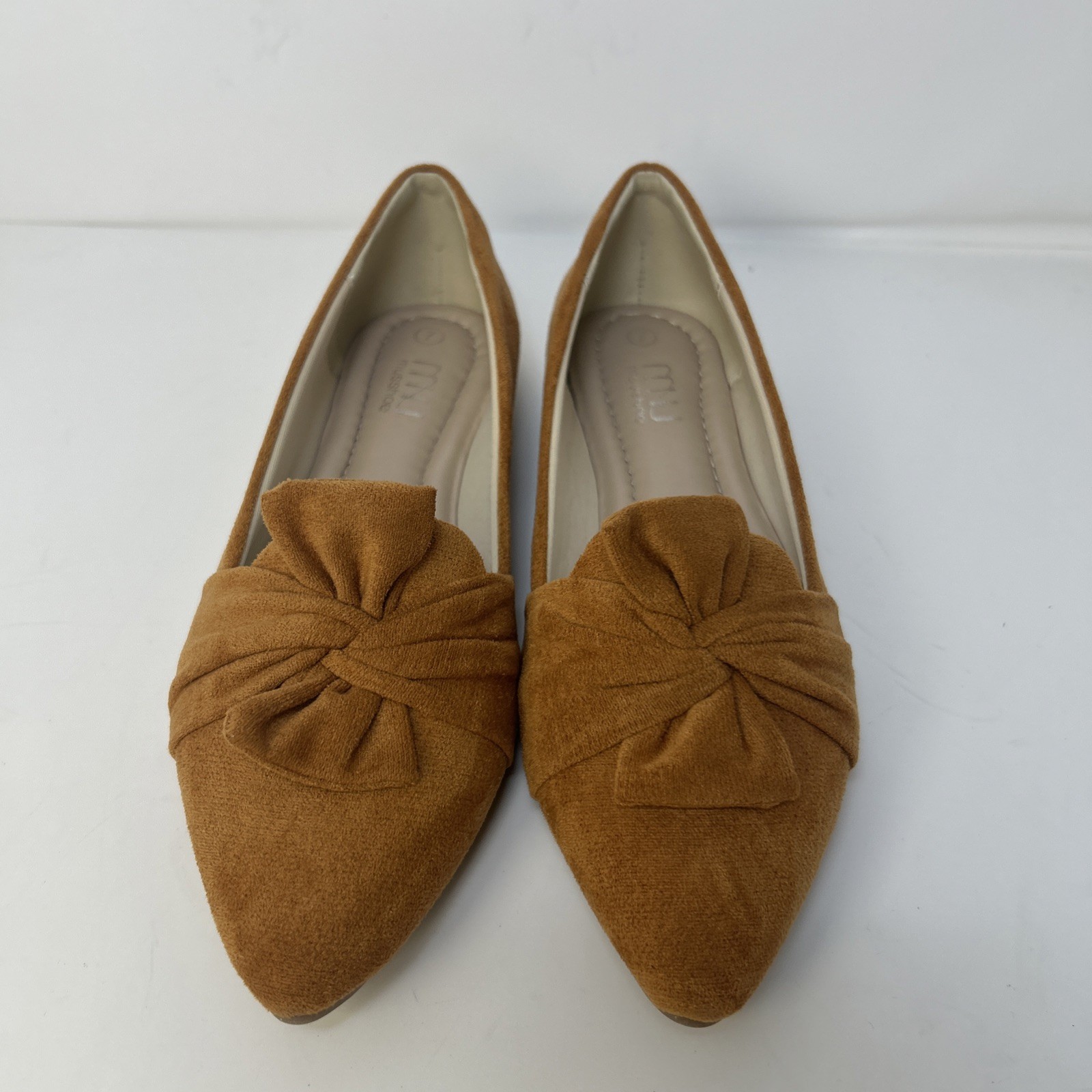 MUSSHOE Women’s Pointed Toe Ballet Flats Mustard Yellow Suede Bow Knot Sz 7 New
