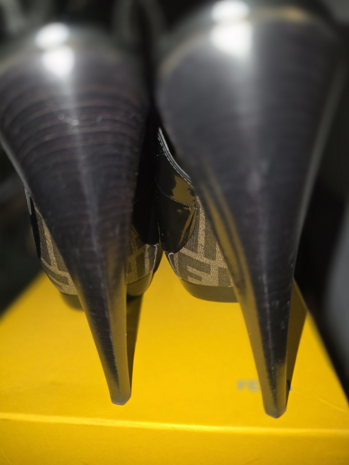 Fendi Black Leather Slingback Peep Toe Stiletto Heels Logo Buckle 8.5