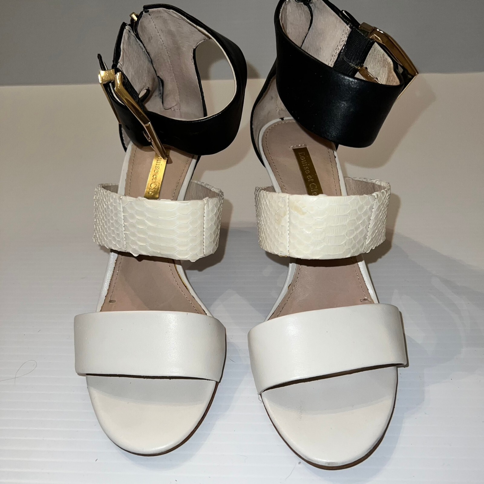 Louise et Cie Womens Leather Dress Shoes Size 7M with 3.25 in heels White/Black