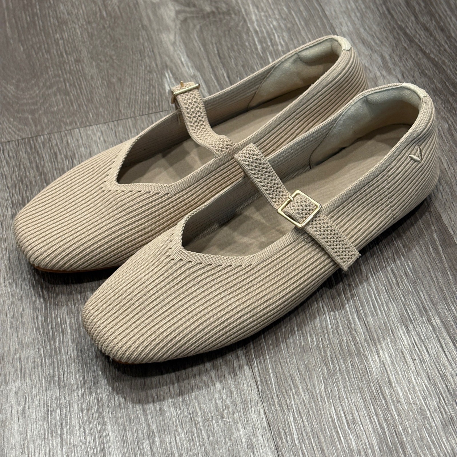 VIVAIA Margot Square-Toe Mary Jane Almond Ribbed Knit Flat Preppy Minimalist 8.5