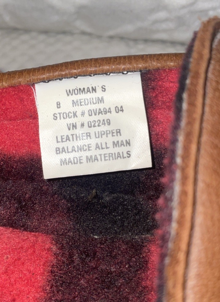 LL Bean Women’s Slippers 8M Brown Leather Buffalo Plaid Fleece Lined Slip On