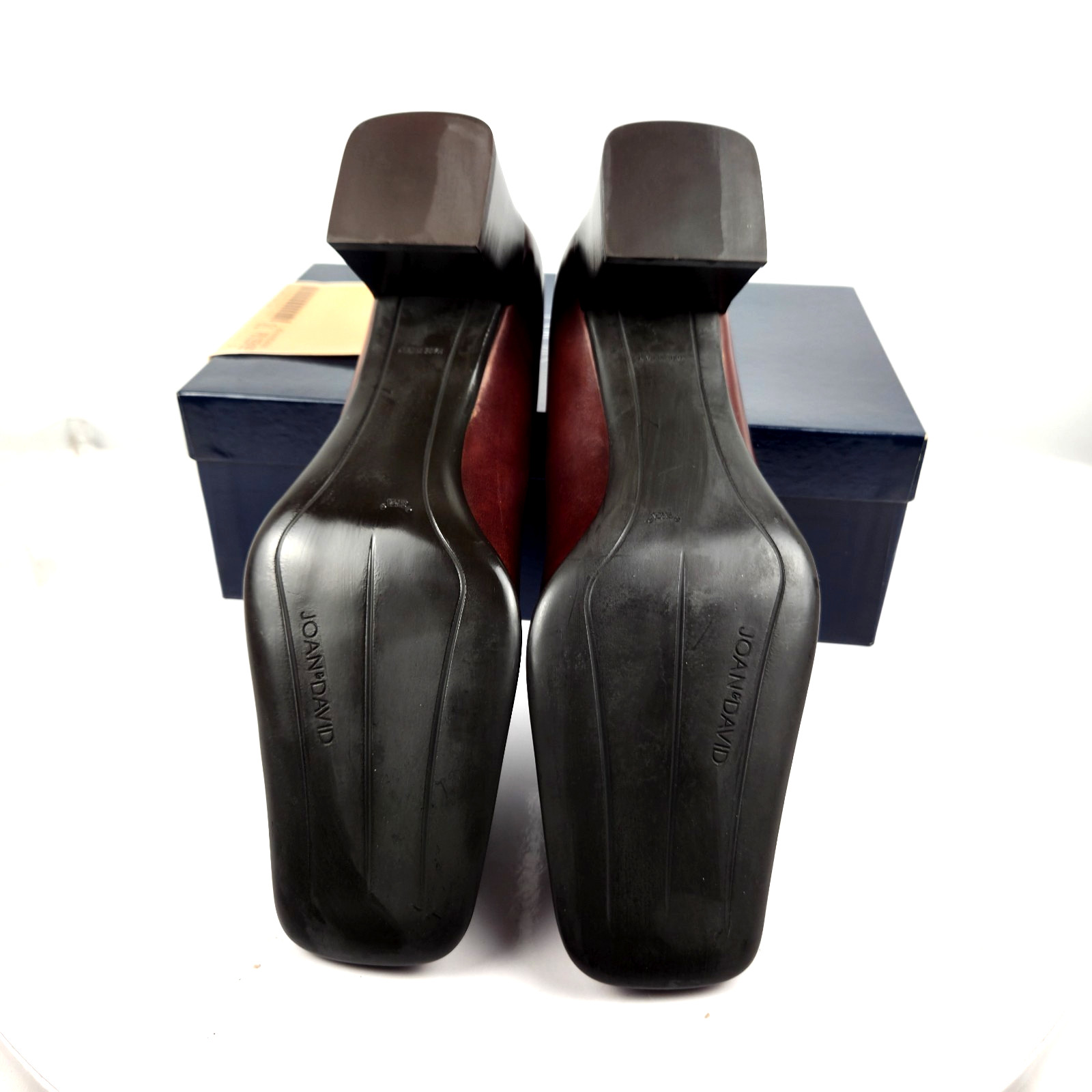 Joan & David Walnut Brown Leather Square Toe Block Heel Pumps 8.5M Italy VTG NOS