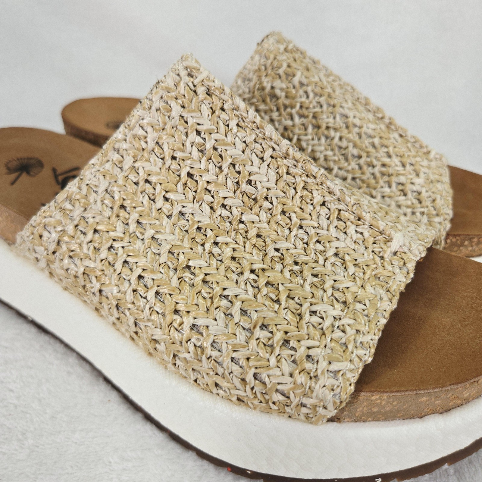 OTBT Wayside Sandals Womens 7.5 Beige Woven Platform Slide Wedge Casual