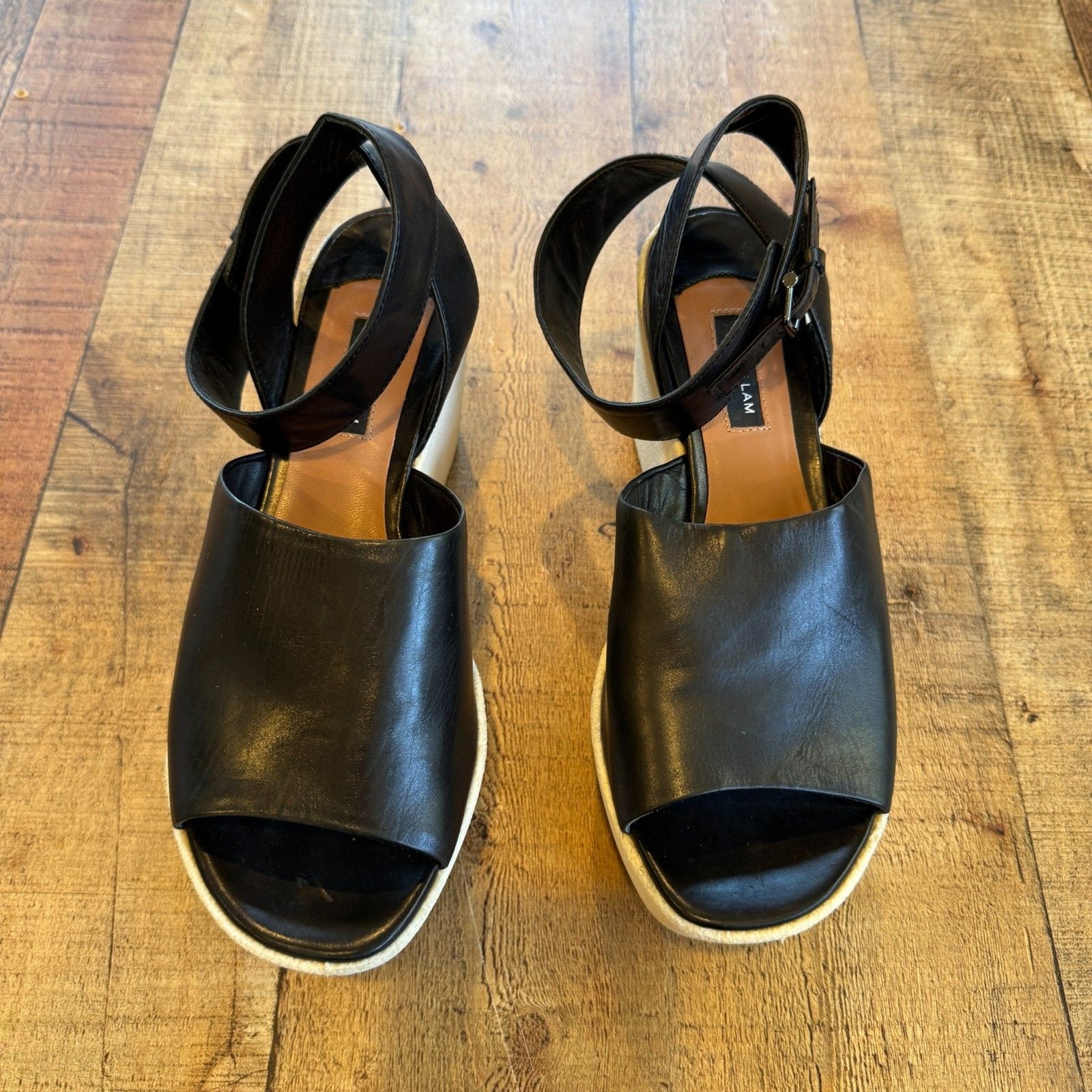 Derek Lam Fabian Platform Sandals Black Leather Size 10 White Soles