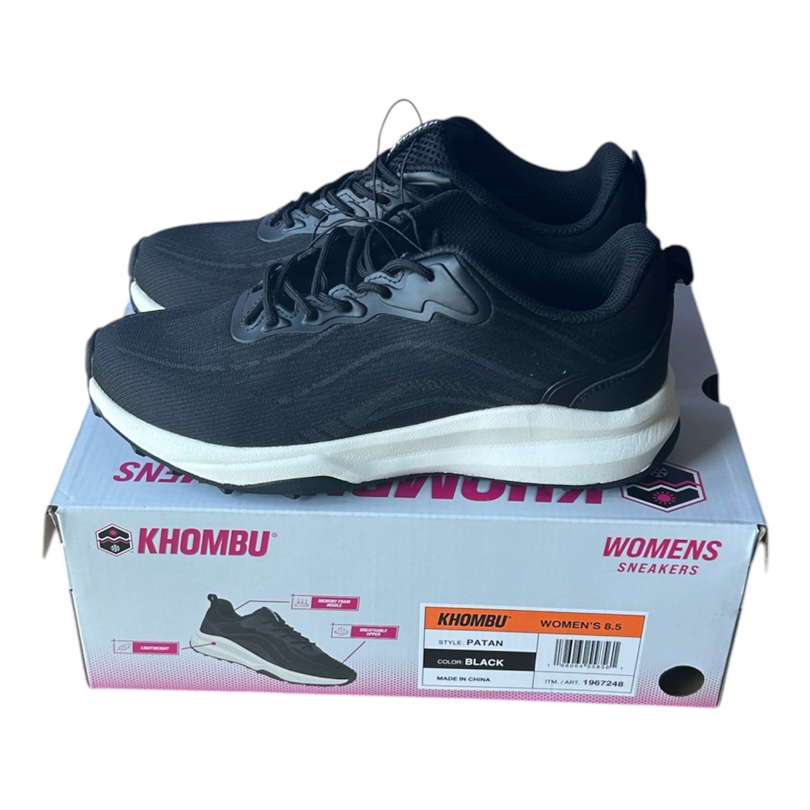 Khombu Women’s Sneaker lightweight Memory Foam Black Size 8.5