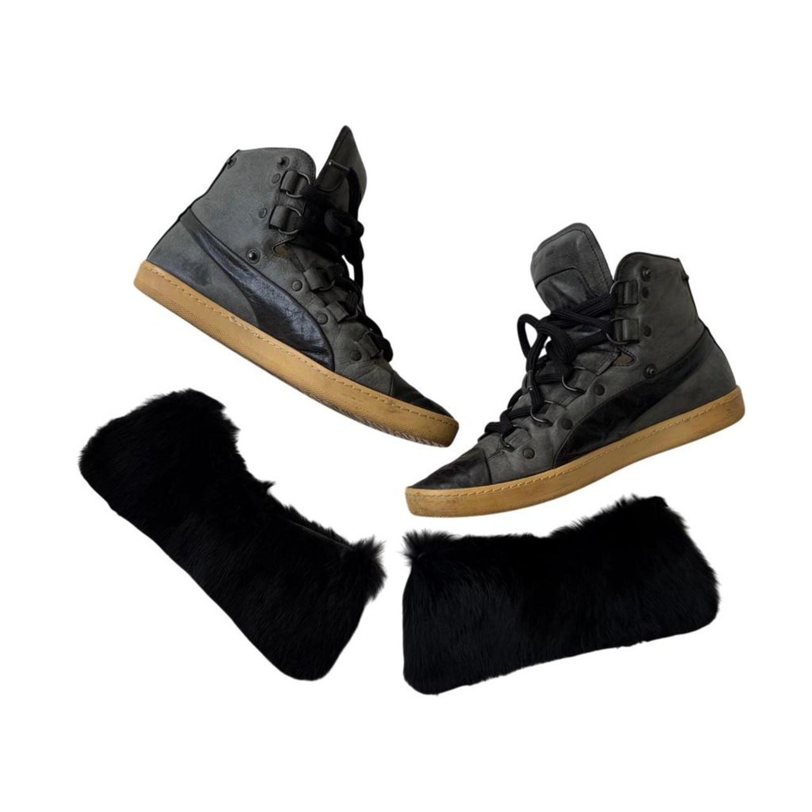 Alexander McQueen & Puma Rabbit Fur Black Leather Sneakers